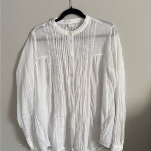 GAP White Textured Blouse with Lace Accents